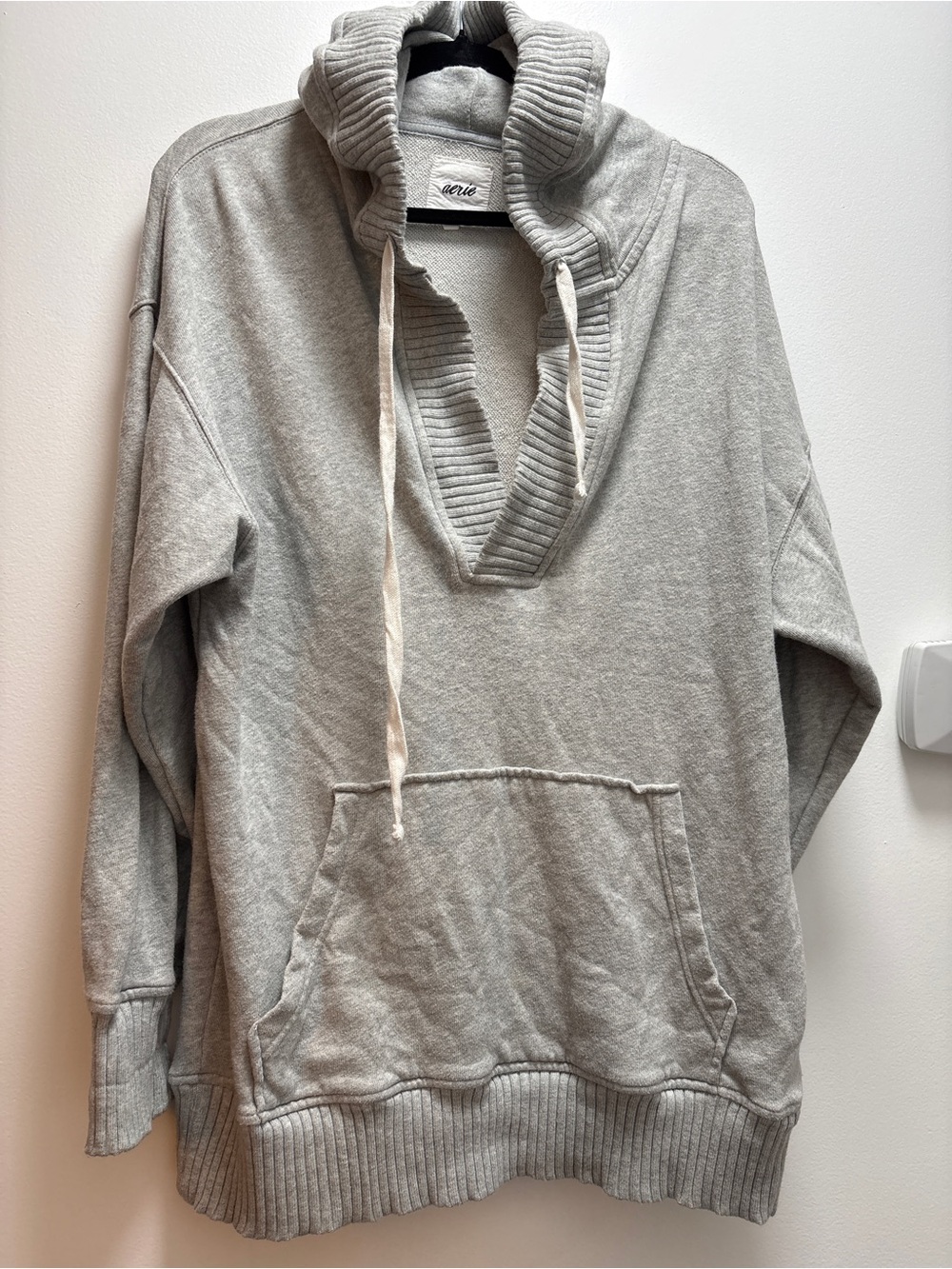 aerie Light Gray V‑Neck Shawl Collar Pullover Sweater